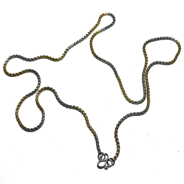 Two Tone Gold + Chrome Plated Stainless Steel Ladies Neck Chain - Extra Thin Gauge Cubic Links  for 1 Amulet 23 Inches