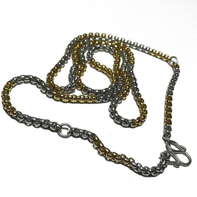 Two Tone Gold + Chrome Plated Stainless Steel Neck Chain for 3 Amulets - Medium Gauge Cubic Chain Links 25 Inches