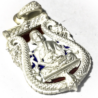 Rian Chalu Yok Chan Sum Paya Nak - Nuea Loha Ngern Long Ya - Solid Silver with Platinum powder finish and Tricolor enamel - Run Niramit Choke Luang Por Jaran - Wat Ampawan 2554 BE