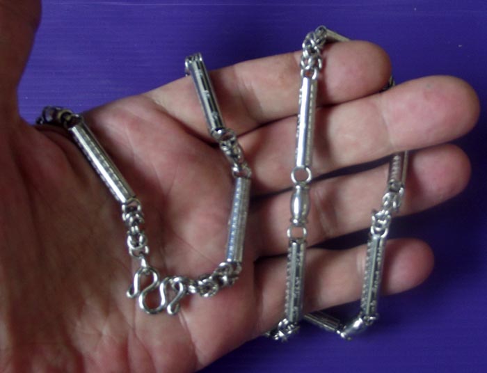 Stainless Steel Neck Chain for Amulets - thick gauge with Square Spirals &amp; Lucky Blessing Inscription - from 1 to 5 amulets attachable 27 Inches long - price includes postage