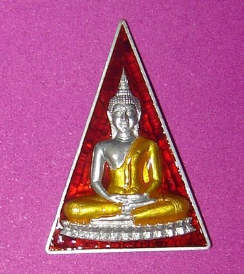 Somdej Pra Nang Paya Niramit Choke Hlang Paya Nak (Naga on rear face) - Nuea Ngern Long Ya Rachawadee (Solid Silver with enamels and painted image) - Luang Por Jaran - Wat Ampawan 2554 BE