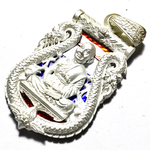 Rian Chalu Yok Chan Sum Paya Nak - Nuea Loha Ngern Long Ya - Solid Silver with Platinum powder finish and Tricolor enamel - Run Niramit Choke Luang Por Jaran - Wat Ampawan 2554 BE