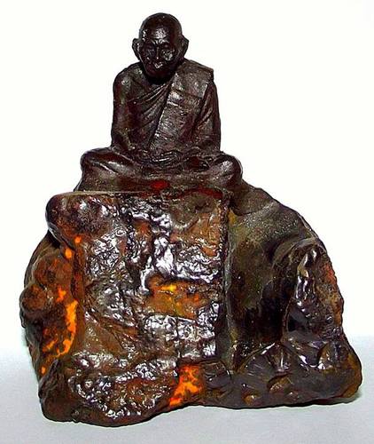 Adamantine Bucha Statue of the Great Master Por Tan Klai on a piece of Lek Lai - 3 x 3.6 Inches - Blessed by LP Khai &amp; the Khao Or Masters