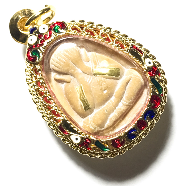 Pra Pid Ta Maha Lap Sri Mongkol 2559 BE 2 Takrut Khaen Gold Plated casing Coloured Enamels - Luang Por Raks Analayo - Wat Sutawat Vipassana