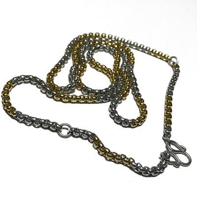 Two Tone Gold + Chrome Plated Stainless Steel Neck Chain for 3 Amulets - Medium Gauge Cubic Chain Links 25 Inches