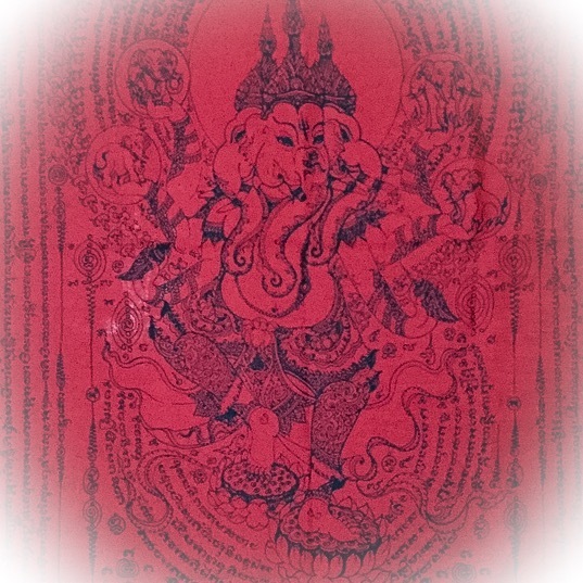 Pha Yant Pra Pikanes Maha Taep Prata Kwam Samrej Giant Ganesha Yantra Cloth 44 x 23 Inches - Luang Por Fern Wat Sai