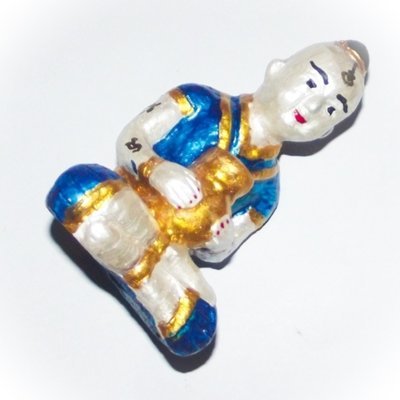 Kumarn Tong Bucha Statue (Blue) - stuffed with Nam Man Prai - Luang Por Dam - Wat Pra Puttabat Radtana Kiree