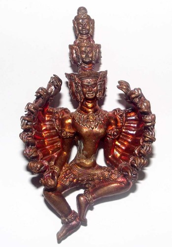 Pra Narai  Batiharn Perd Loke Nuea Taewaroop Khom Pan Pi (16 arms 9 heads Vishnu) - Seven Colored 1000 Year Old Khmer Sacred Metal 4 x 7 Cm - Luang Phu Pa 2553 BE