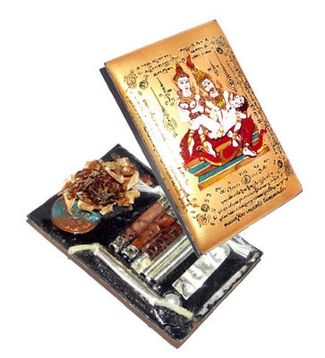 Jumbo Locket Taep Paetch Payatorn (Gold) Nia Kajia 2556 BE - 2 Pearls, 1 Look Namo, 7 Takrut (4 silver, 3 python), and Rak Sorn flower - Free Casing - Luang Phu In