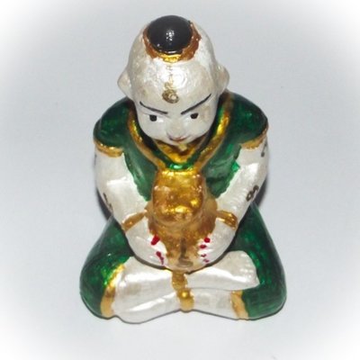 Kumarn Tong Bucha Statue (Green) - stuffed with Nam Man Prai - Luang Por Dam - Wat Pra Puttabat Radtana Kiree