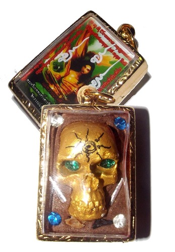 Locket Taep Mae Nang Fa (Mother Fairy Prai Deva) - Ongk Kroo Pim A (2 takrut, 4 Gems, Chin Aathan, Ghost Bone + KP Hardcore + Hand Inscription) - Pra Ajarn Taep Pongsawadarn 2555 BE Gold Micron case