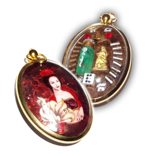 Mae Nang Jing Jork Gao Hang (Nine Tails Fox) Jumbo Size Gambling &amp; Seduction Locket in Gold Plated Casing - Kroo Ba Kampeng