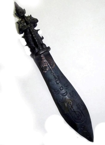 Pra Khan Maha Bpraab Taep Sastra Taw Waes Suwan (7 Inches 2 Faced Asura Deva Ritual Knife) - Nuea Chanuan Nam Rerk (Hand Inscription) - Serp Dtamnan Luang Phu Noi Edition 2555 BE - Luang Por Jerd