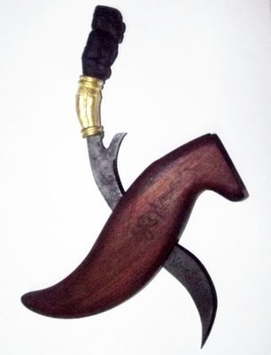 Mitmor Daam Hanuman - Ritual Thai Keris Knife - Black Holy Tree wood Hilt with hand carved Hanuman, Blade Inscriptions &amp; Wooden Sheath 9 Inches - Luang Por Prohm