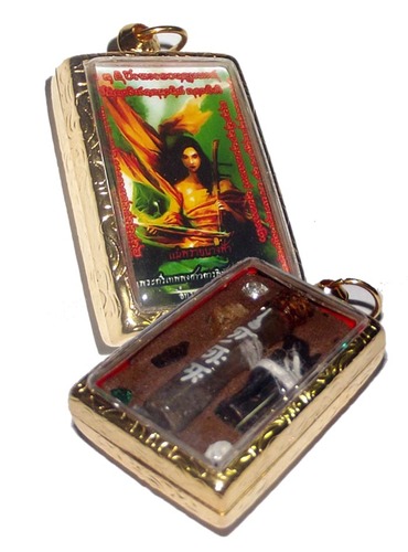Locket Taep Mae Nang Fa (Mother Fairy Prai Deva) - Ongk Kroo Pim B (1 Takrut, 4 Gems, In Koo, Chin Aathan, Ghost Bone + Pong Prai Flask) - Pra Ajarn Taep Pongsawadarn 2555 BE Gold Micron case included