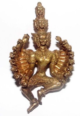 Pra Narai Batiharn Perd Loke Nuea Samrit Boran (16 arms 9 heads Vishnu) - Ancient Bronze Artifact Metals - 4 x 7 Cm - Luang Phu Pa - Wat Bua Rarom