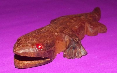 Dtugkhae Aathan Riak Sap (Bucha size Treasure Calling Gecko) 5 Inches long - Nuea Mai Takian Gae (hand carved Takian tree wood with red crystal eyes) - Luang Por Lum - Wat Samakee Tam
