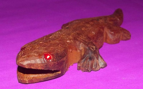 Dtugkhae Aathan Riak Sap (Bucha size Treasure Calling Gecko) 5 Inches long - Nuea Mai Takian Gae (hand carved Takian tree wood with red crystal eyes) - Luang Por Lum - Wat Samakee Tam