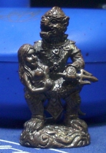 Hanuman catching Suwannamajcha - Loi Ongk with Takrut inserts - Pra Atigarn Jai - Wat Prayayat 2552 BE