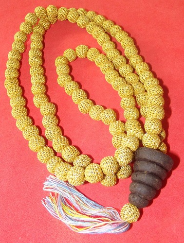 Prakam Saksit Ya Wasana Jinda Manee Tak Hmai - 108 bead Buddhist Rosary from Ya Wasana Jinda Manee, with golden silk hand stitching - Luang Phu Juea Bpiyasilo - Wat Klang Bang Kaew 2547 BE