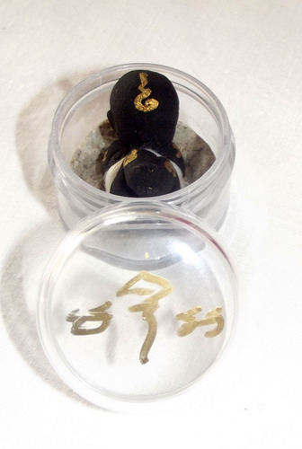 Look Krok Plai Dam Kote Hian (Furiously Psychic Black Kumarn Tong) &#39;Ongk Kroo&#39; (Masterpiece Version in Flask on a Bed of Prai Powders) - Luang Por Mian - Wat Ban Janiang