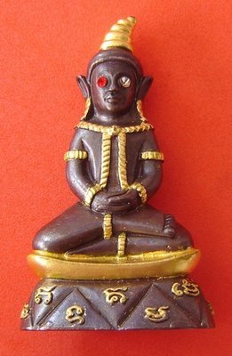 Por Ngang Ta Daeng Jom Sanaeh Bucha statue - Samrit Pid Tong with Takrut and sacred powders - King of Luck Edition - Luang Por Naen Kampiro 2 x 3 Inch