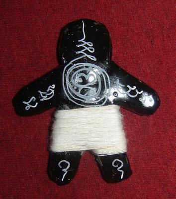 Hun Payont Riak Choke See Dam (black) Dtua Kroo (2.3 Inch Bucha) - Nuea Din Aathan (made from magical earths) , Pan Daay Khaw (white thread magic spell binder) Luang Phu In Khematewo - Wat Nong Meg