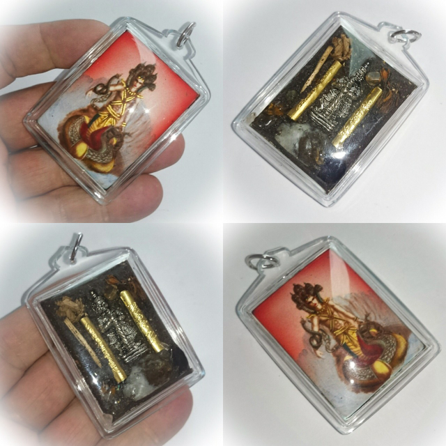 Jumbo Locket Ongk Kroo Phu Sri Sutto Nakarach - Naga King of Bhodala -  with Taw Waes Suwan, 2 Takrut + Maha Lap, Ga Hlong and Ga Fak Rak Flowers, Ploi Sek Gems - Asrom Por Taw Guwen