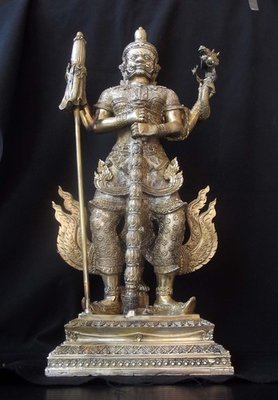 Taw Waes Suwan Tri Plab Pela (Three Legged Asura King of Wealth) - 19 Inch High Bucha Statue 10 amulets in base - &#39;Nam Rerk&#39;  - Wat Na Pra Meru Blessed by Pra Ajarn Ord &amp; 96 Guru Monks - only 139 made
