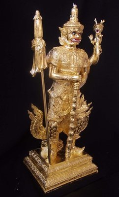 Taw Waes Suwan Tri Plab Pela (Three Legged Asura King of Wealth) - 19 Inch High Bucha Statue - Sacred Bronze 24 K Gold Leaf  - Wat Na Pra Meru Blessed by Pra Ajarn Ord &amp; 96 Guru Monks - Only 59 Made