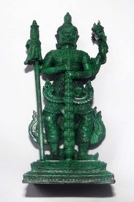 Roop Lor Taw Waes Suwan Tri Plab Pela (Three Legged Asura King of Wealth) - 4.6 Inch High Bucha Statue - Sacred Bronze with Green Patina - Wat Na Pra Meru - Blessed by Pra Ajarn Ord &amp; 96 Guru Monks