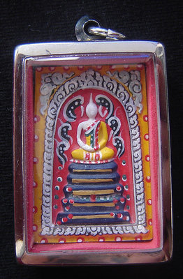 Pra Somdej Paint See Nuea Pong Puttakun Fang Takrut Ngern 19 Dork &#39;Koon Jaroen Sap&#39; edition with 5 Gold Takrut and monks hair - Luang Por Koon 2537 BE - casing included