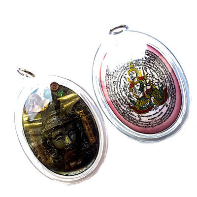 Tewada Long Hong (Paetch Payatorn) - Pink Face Jumbo Locket- 1 Rak Sorn Flower, 1 Deva, 1 Black Pearl 6 Takrut - Nia Kajia Maha Sanaeh 2554 BE edition - Luang Phu In