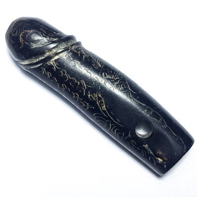 Palad Khik Jarn Mer Nuea Galabangha Dam Black Coral Carved Lingam Amulet Hand Spell Inscriptions - Luang Por Sawai Wat Bridaram