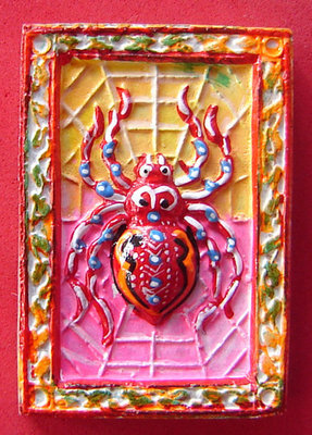 Maeng Mum Dak Sap Pim Klang &#39;Money Trap Spider&#39; - Sacred powder with hand painted details, 2 silver Takrut, and 6 semi-precious stones - Kru Ba Krissana 2542 BE &#39;Jaroen Ngern Jaroen Tong&#39; edition