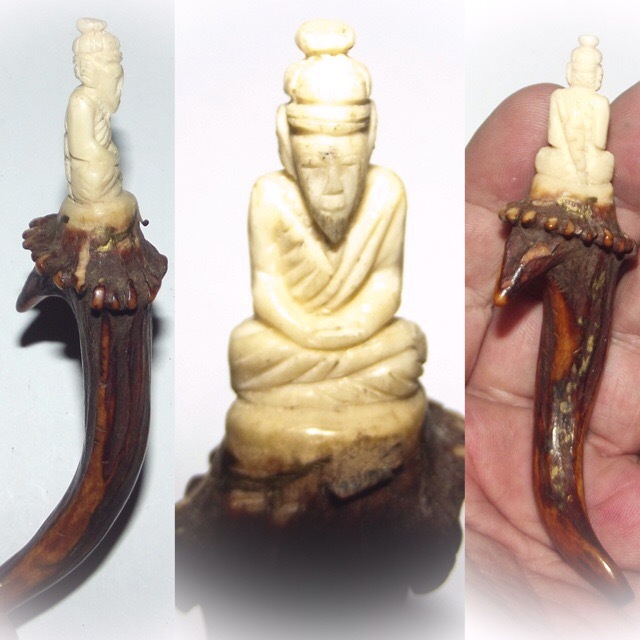 Lersi Por Gae  Thai Hermit God - Nuea Khao Kwang Gae Salak Carved Deer Antler Wand - Luang Por Dam - Wat Pra Puttabat Radtana Kiree