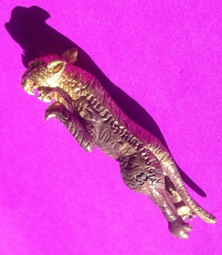 Suea Phaen Maha Amnaj Pitak Sap - Leaping Tiger Protection and Wealth amulet Nuea Phiw Fai Hua Tong (flamed skin with golden head) - Luang Phu Ap - Wat Tong Sai 2554 BE