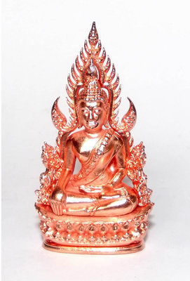 Pra Putta Chinarat (Loi Ongk Statuette) 'Jom Rachan' (Warrior King) edition 2555 BE - Nuea Loha Chup Pink Gold - Wat Pra Sri Radtana Maha Tat (Pitsanuloke)