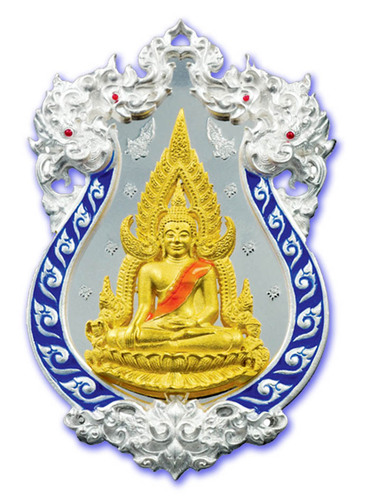 Rian Chalu Pra Putta Chinarat &#39;Jom Rachan&#39; (Warrior King) edition 2555 BE - Nuea Ngern Long Ya Si Nam Ngern (Solid Silver + Gold Buddha with Blue Enamel) - Wat Pra Sri Radtana Maha Tat