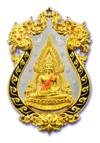 Rian Chalu Pra Putta Chinarat &#39;Jom Rachan&#39; (Warrior King) edition 2555 BE - Nuea Tong Rakang Chup Tong Long Ya Si Ngern (Gold Plated Brass + Blue Enamel) - Wat Pra Sri Radtana Maha Tat (Pitsanuloke)