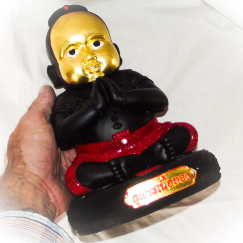 Kumarn Nuea Tong - 5 x 10 Inch Bucha Statue - Gold Leaf Face - Bantian Mian Jia Maha Sanaeh Edition - Luang Phu In