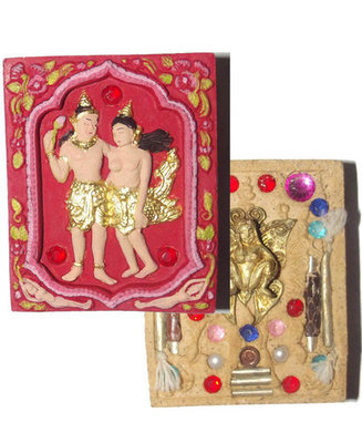 Taewada Hlong Hong (Paetch Payatorn Kinaree) Ongk Kroo Paint See (red hand painted) 20 gems 2 pearls, look namo, 7 Takrut + Butterfly Deva - Nia Kajia Edition 2554 BE - Luang Phu In Wat Nong Meg