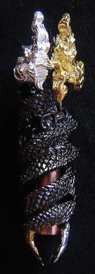 Takrut Nak Giaw - Naga Charm for increasing Riches and Protection from Danger - Nuea Samrit Chup Black Chromium - Wai Kroo 53 Edition - LP Naen Kampiro - Wat Ban Kaset Thung Sethee