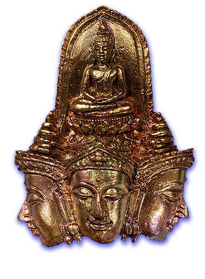 Pra Prohm Perd Loke (Brahma Opening the Worlds) - Nuea Nava Loha (9 Sacred Metals) - &#39;Traimas&#39; Edition 5 x 3.5 Cm - Luang Por Phad - Wat Rai 2551 BE