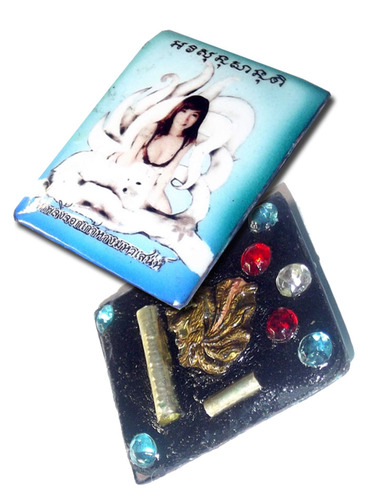 Taep Jing Jork Gao Hang Maha Sanaeh - Demoness Enchantress Locket (small size) - 7 Gems 3 Takrut + One 9 Tails Fox - Luang Por Khern Wat Klong Buri Ran Sa-Or Yer Niang Edition 2555 BE