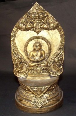 Pra Sangkajjayana Buddha with Pra Rahu, Nagas and Pra Sivali Arahant on rear face - 9 Inch high x 5 Inches wide Bucha - Luang Por Tong Parn - Wat Pha Na Ngua
