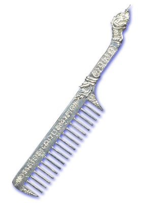 Hwee Maha Mongkol (Large 12 Cm) Money Comb of Great Blessings with Naga Head Handle - Nuea Ngern (Solid Silver) - Luang Phu Maha Kam Daeng  - Sadta Mongkol Edition 2555 BE
