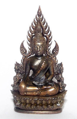 Pra Putta Chinarat (Loi Ongk Statuette) 'Jom Rachan' (Warrior King) edition 2555 BE - Nava Loha Thaan Nava (9 Sacred Metals Body and Base) - Wat Pra Sri Radtana Maha Tat (Pitsanuloke)