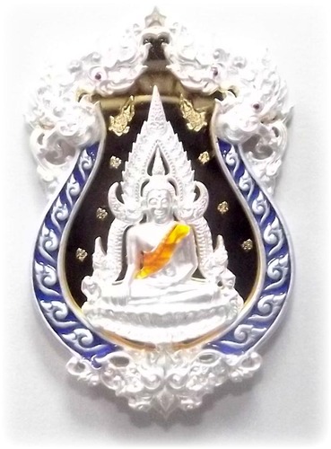 Rian Chalu Pra Putta Chinarat &#39;Jom Rachan&#39; (Warrior King) edition 2555 BE - Nuea Ngern Long Ya Si Namngern (Solid Silver with Gold Plated Back &amp; Buddha with Blue Enamel) - Wat Pra Sri Radtana Maha Tat