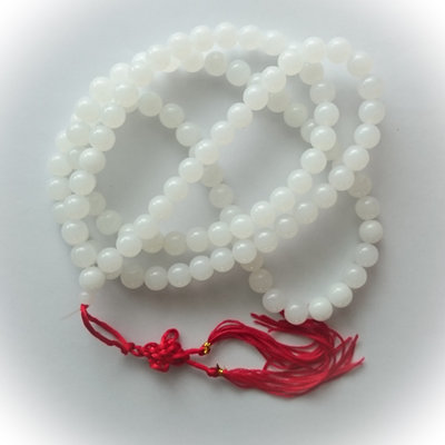 Prakam Suad Montr - 108 Large Size White Beads - 38 Inch Buddhist Prayer Bead Mala Rosary for Chanting Mantras and Meditation